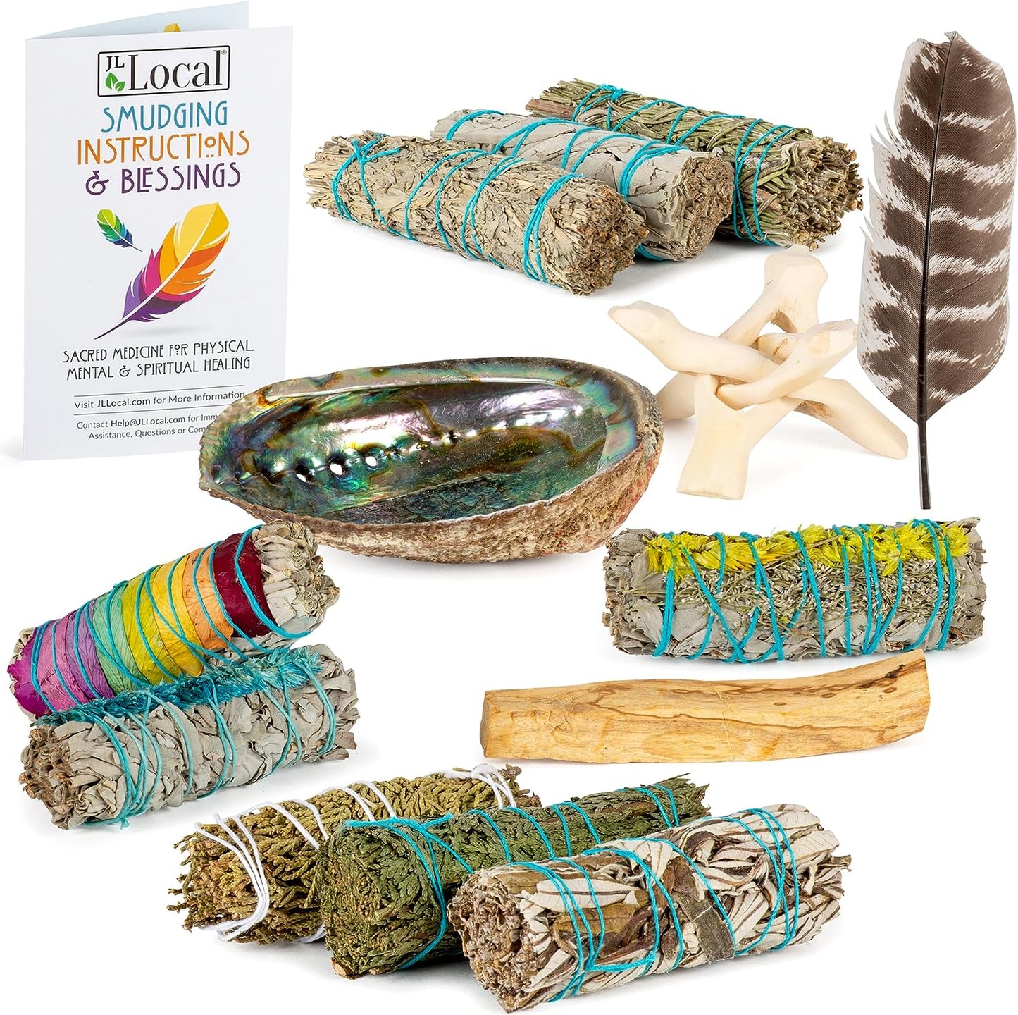 THE ULTIMATE SMUDGE KIT - Flower Sage, White Sage, Blue Sage, Yerba Santa, Cedar, Juniper & Palo Santo Smudge Sticks
