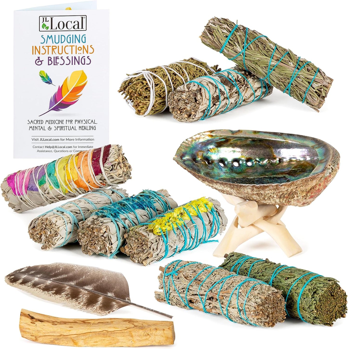 THE ULTIMATE SMUDGE KIT - Flower Sage, White Sage, Blue Sage, Yerba Santa, Cedar, Juniper & Palo Santo Smudge Sticks
